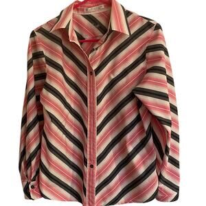 Fox Croft Striped Long Sleeve Pink Button Up Top Work Professional